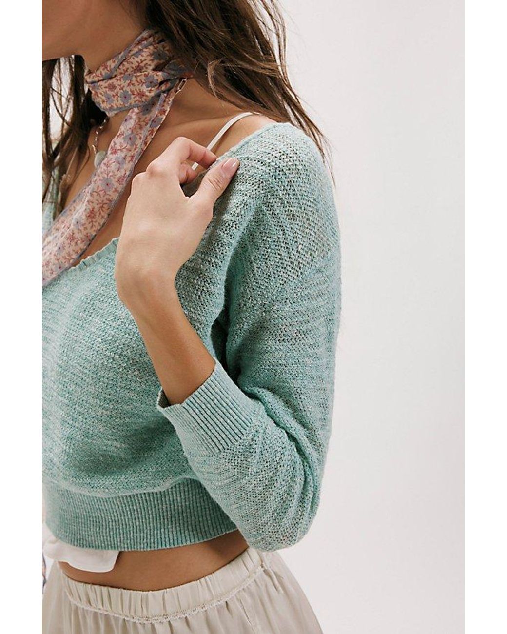 Free People Blue Soft Focus Fine Gauge Linen Pullover