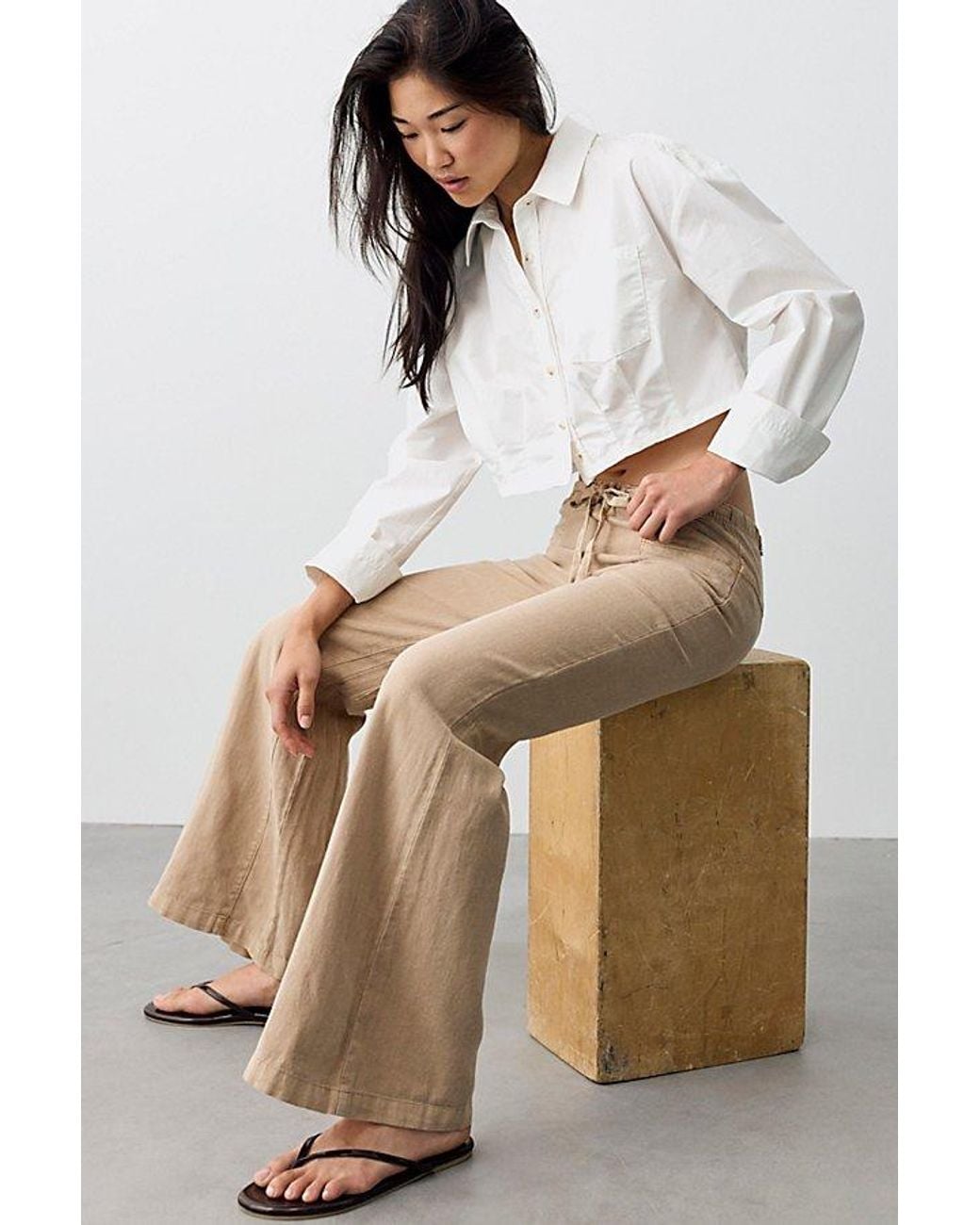 Free People Multicolor Break The Ice Linen Slouch Flare Pants