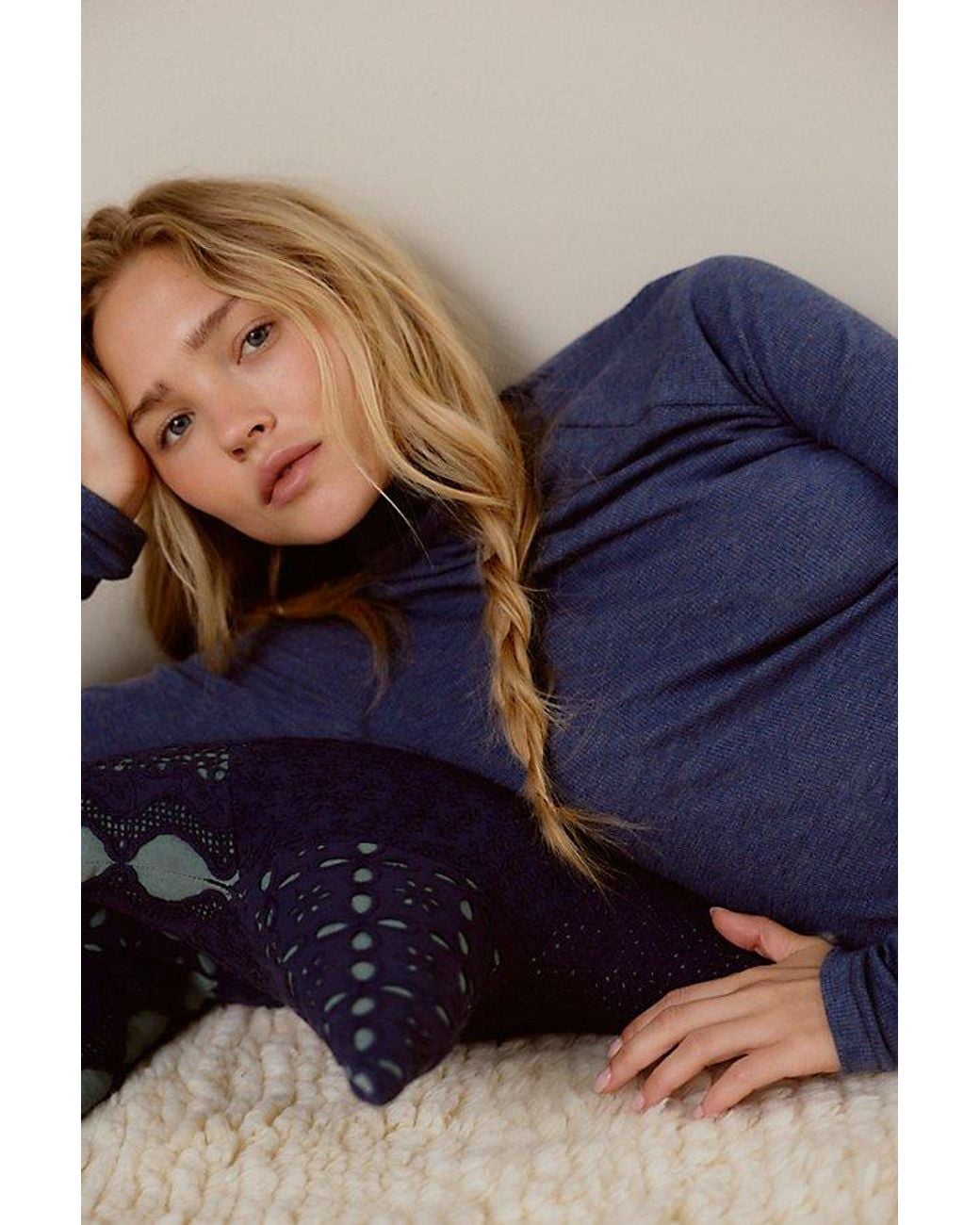 Intimately By Free People Blue Keeping It Light Ribbed Turtleneck Top By