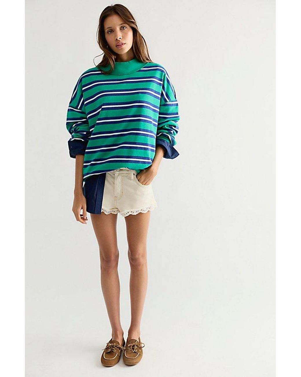 Free People Blue Palm Springs Striped Pullover By