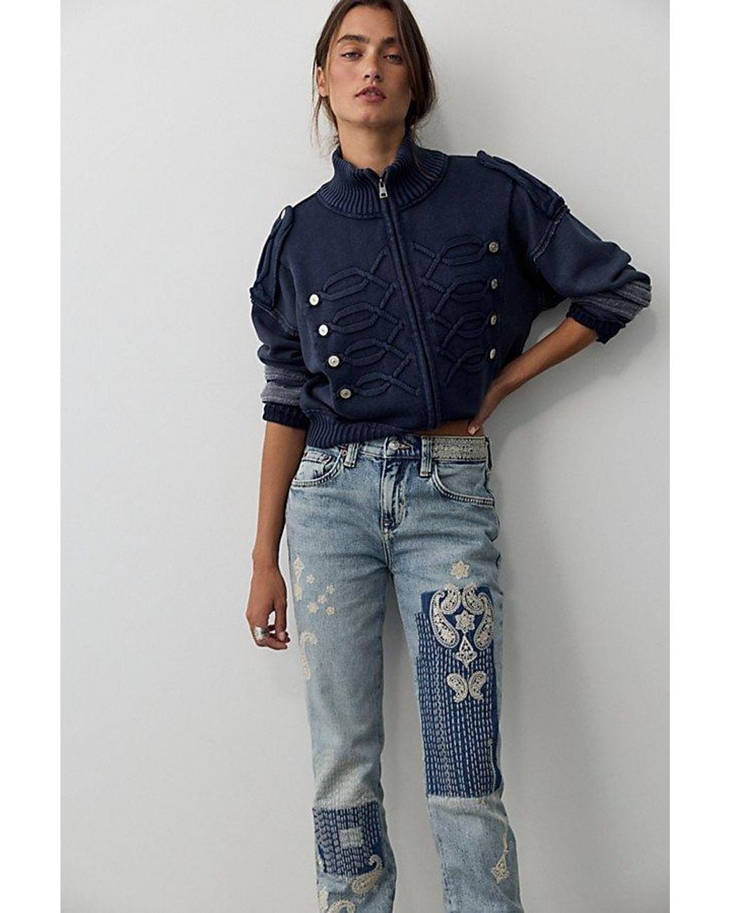 Free People Blue Nash Embroidered Jeans