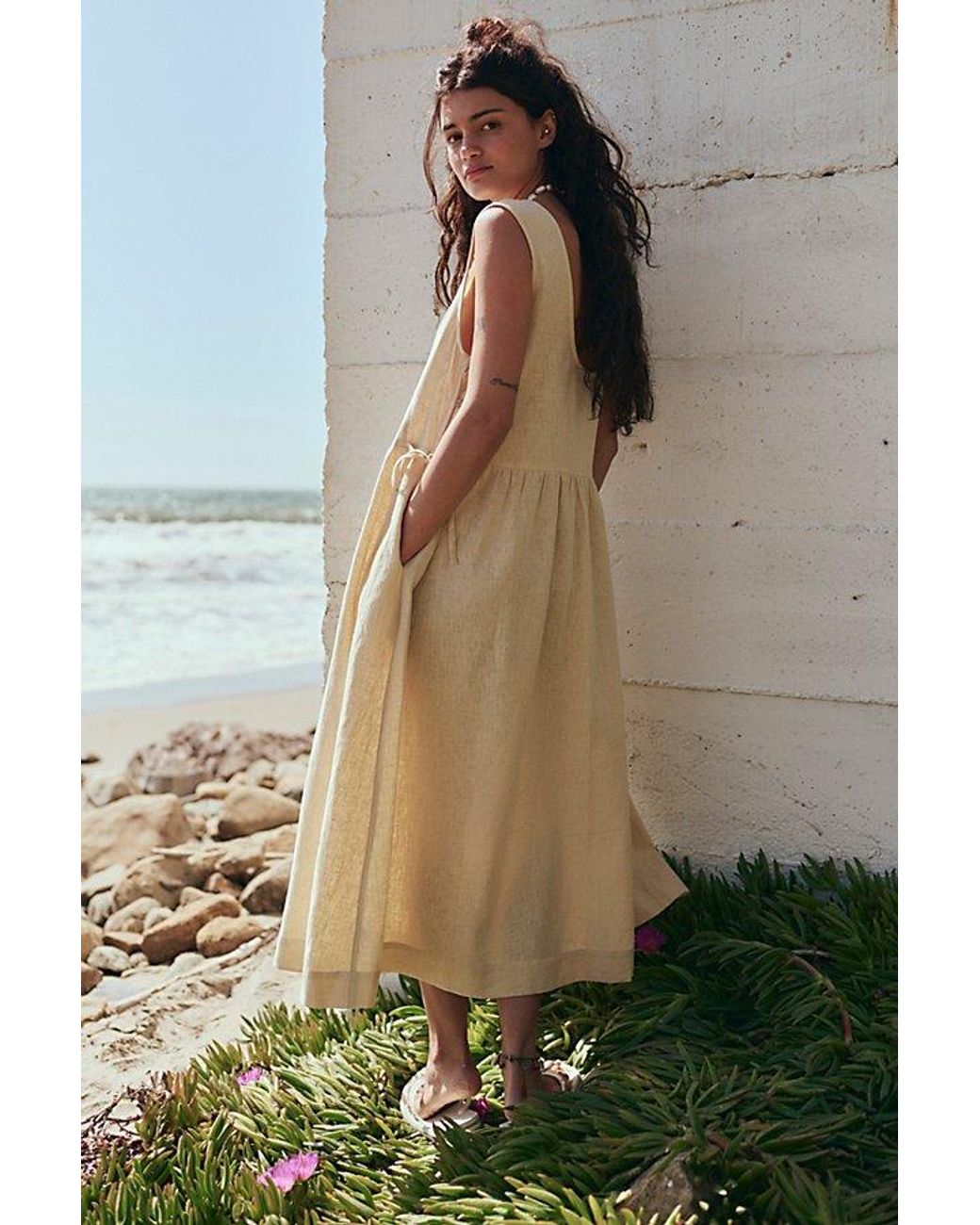 Free People Madeline Cotton-Linen Midi Dress in Green