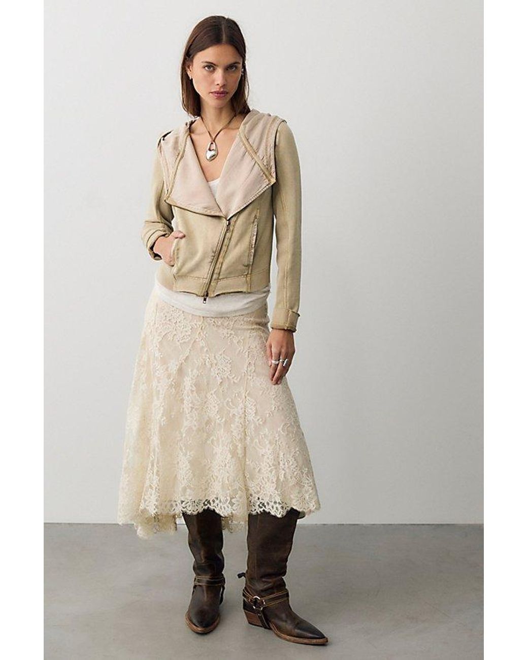 Free People Natural Throwback Asymmetric Zip-Up Hoodie