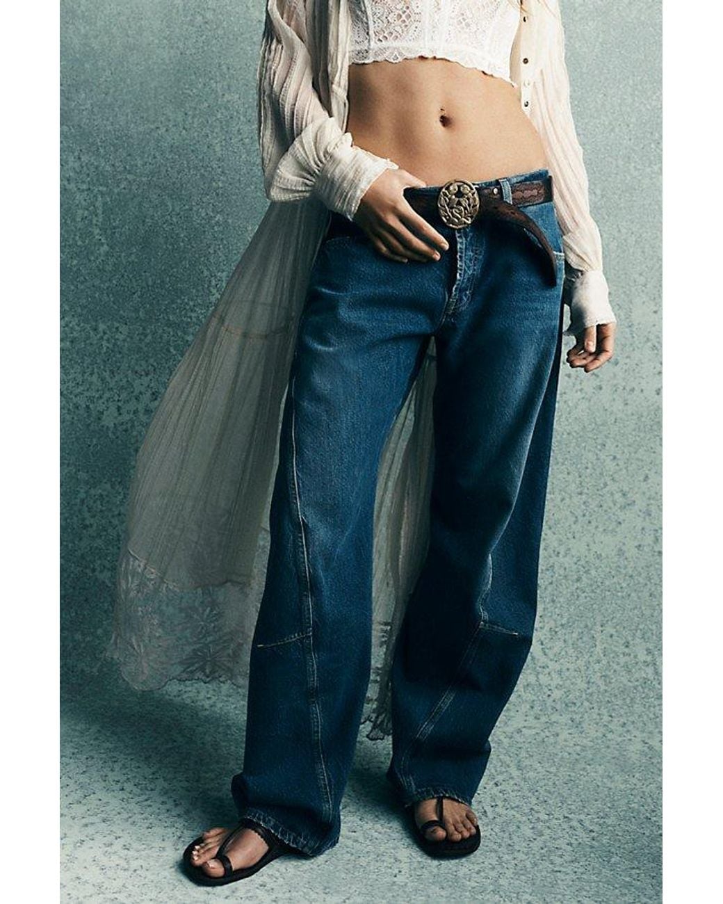 Free People Blue Fable Low-Rise Twisted Bowed Jeans