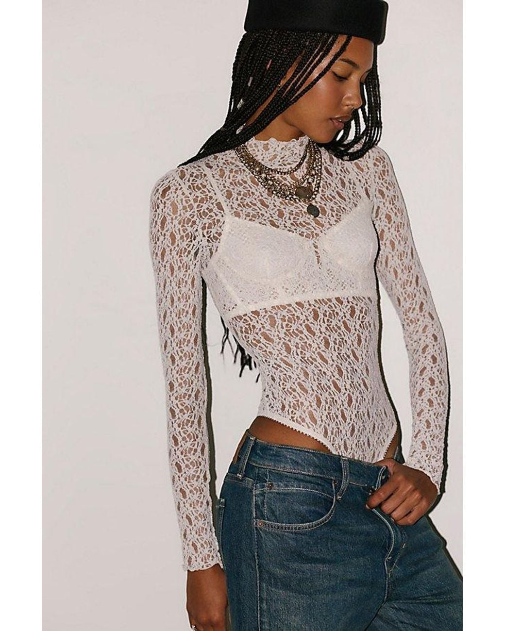 Intimately By Free People Natural Lacey Talk Bodysuit By