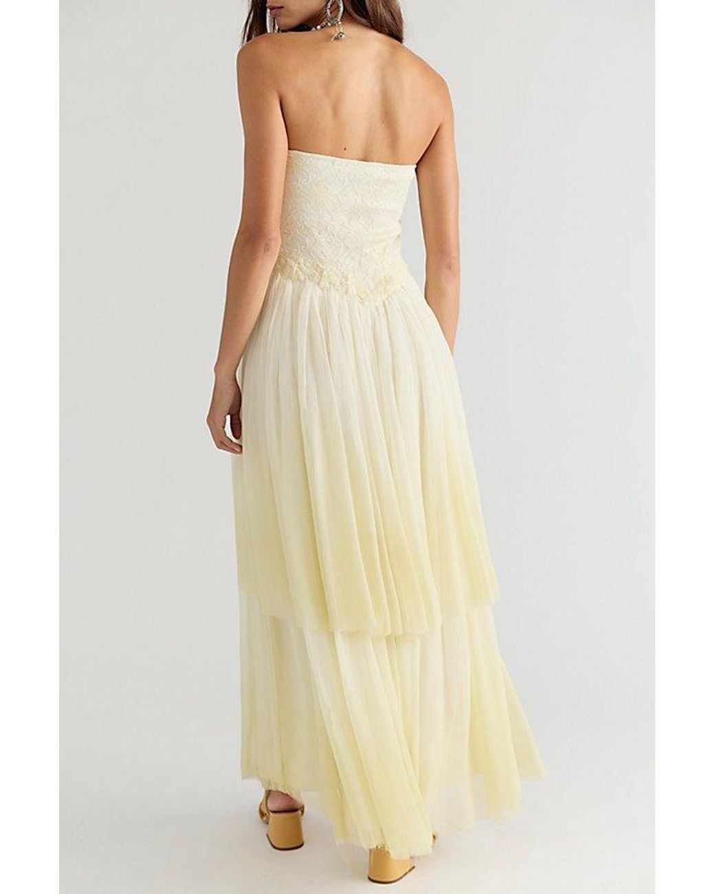 Free People Yellow Nigel Preston Romance Strapless Maxi Dress