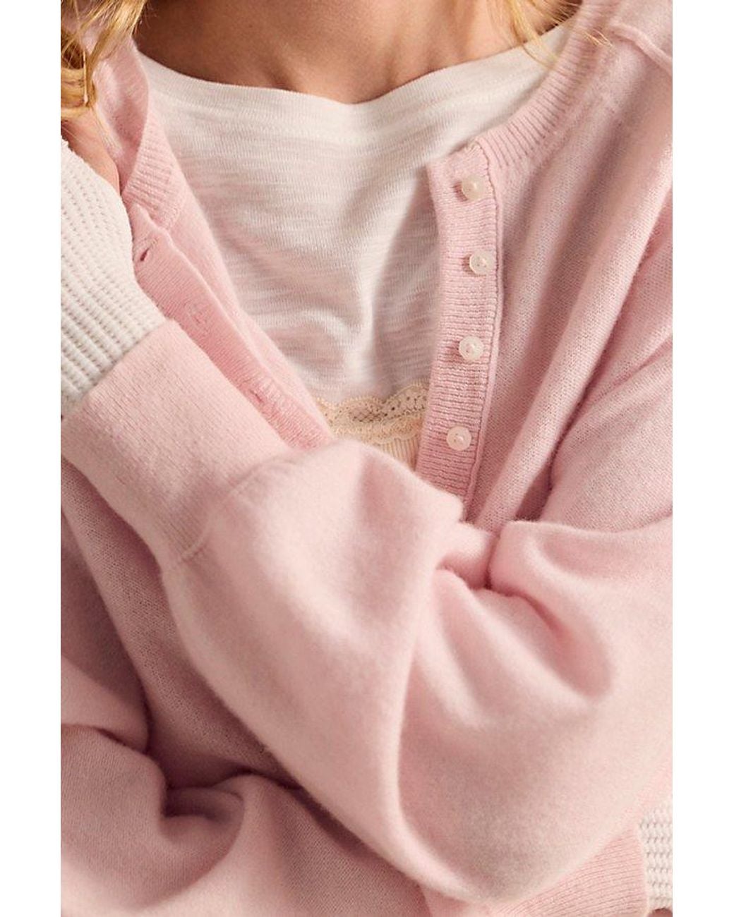 Free People Pink Porta Cashmere Henley Sweater