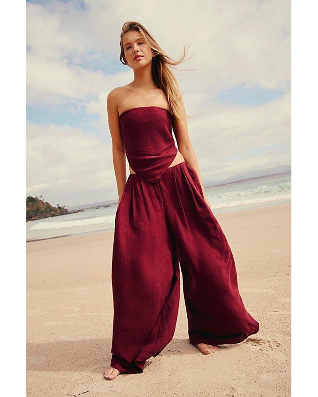 free-est Red Sandshell Linen Priya Sarong Pants By