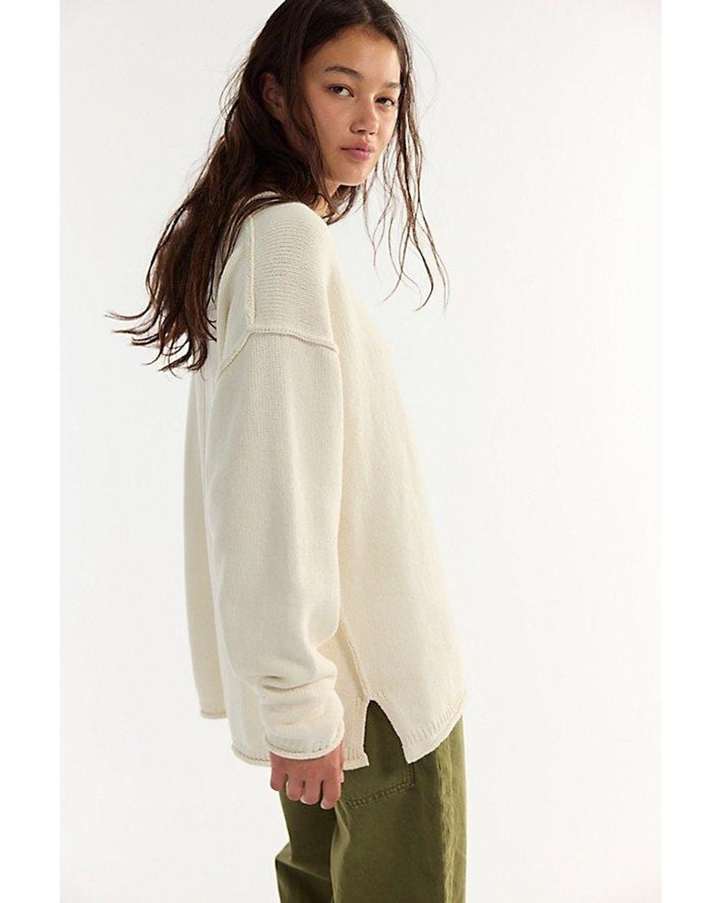 Free People White We The Free Ella Roll-Neck Cotton Knit Sweater
