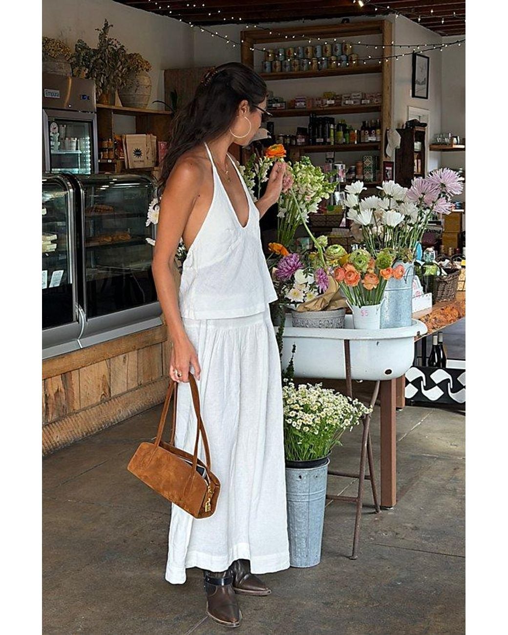 free-est Natural Sandshell Linen Skirt Set By