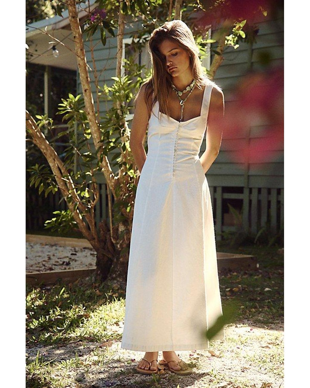 free-est Green Holland Stretch Linen Midi Dress By