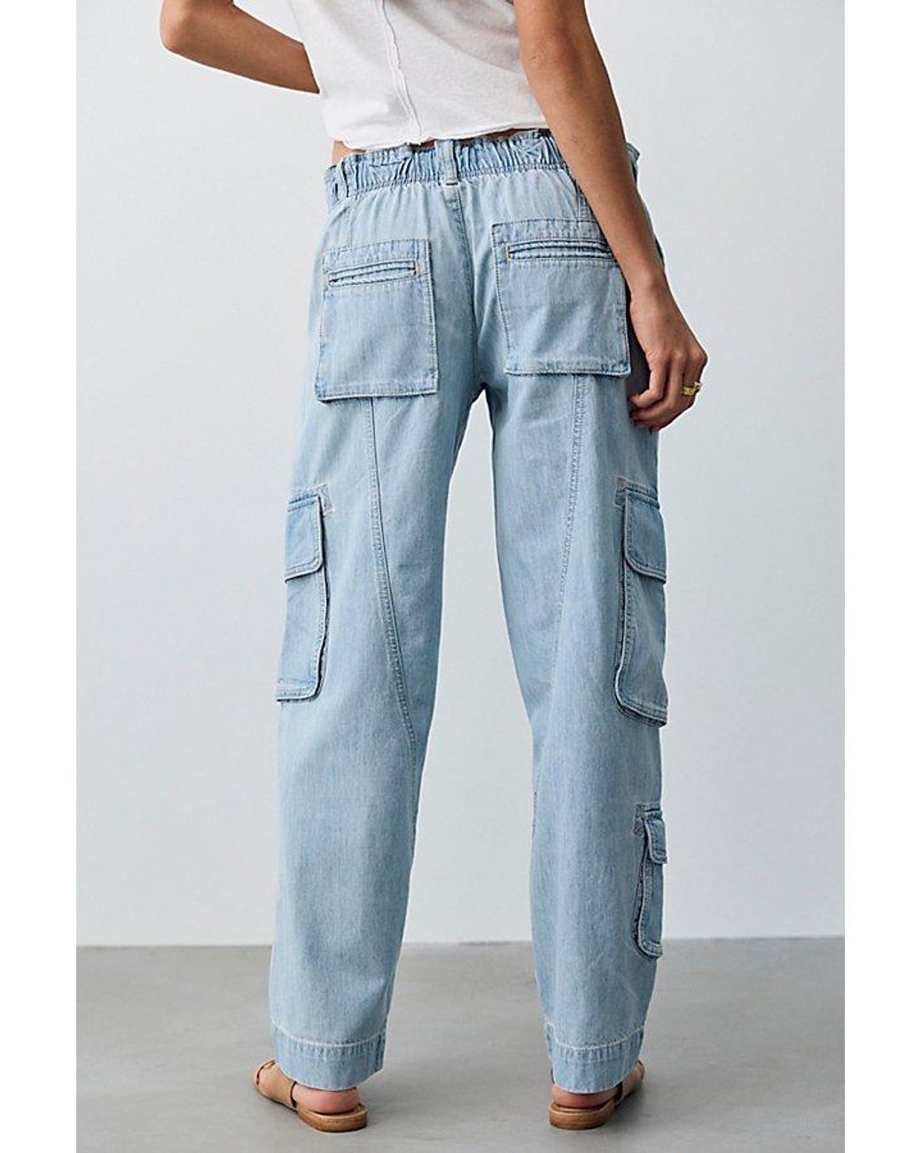 Free People Blue Tahiti Denim Pull-On Cargo Pants