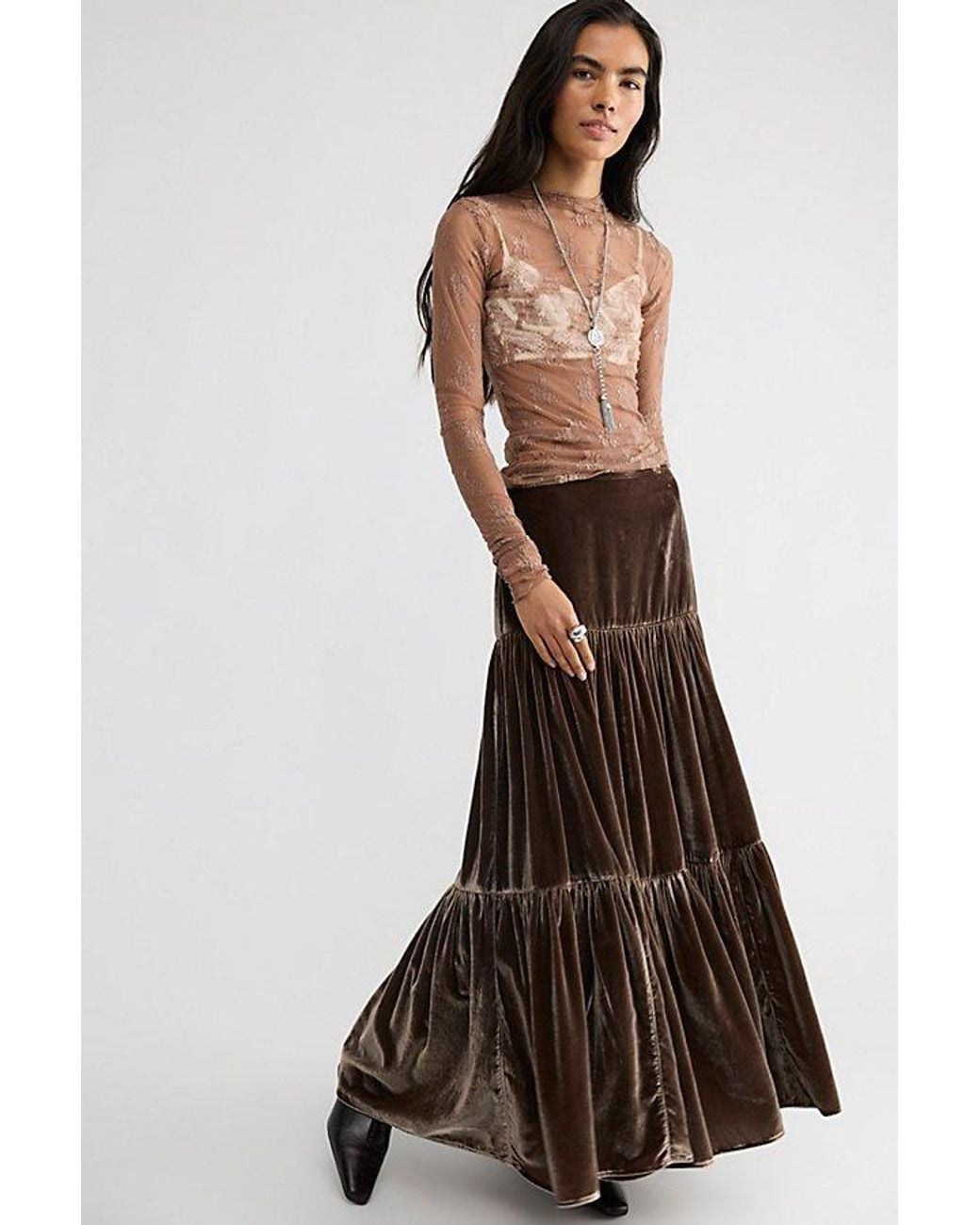 Free People Brown Juliette Velvet Maxi Skirt