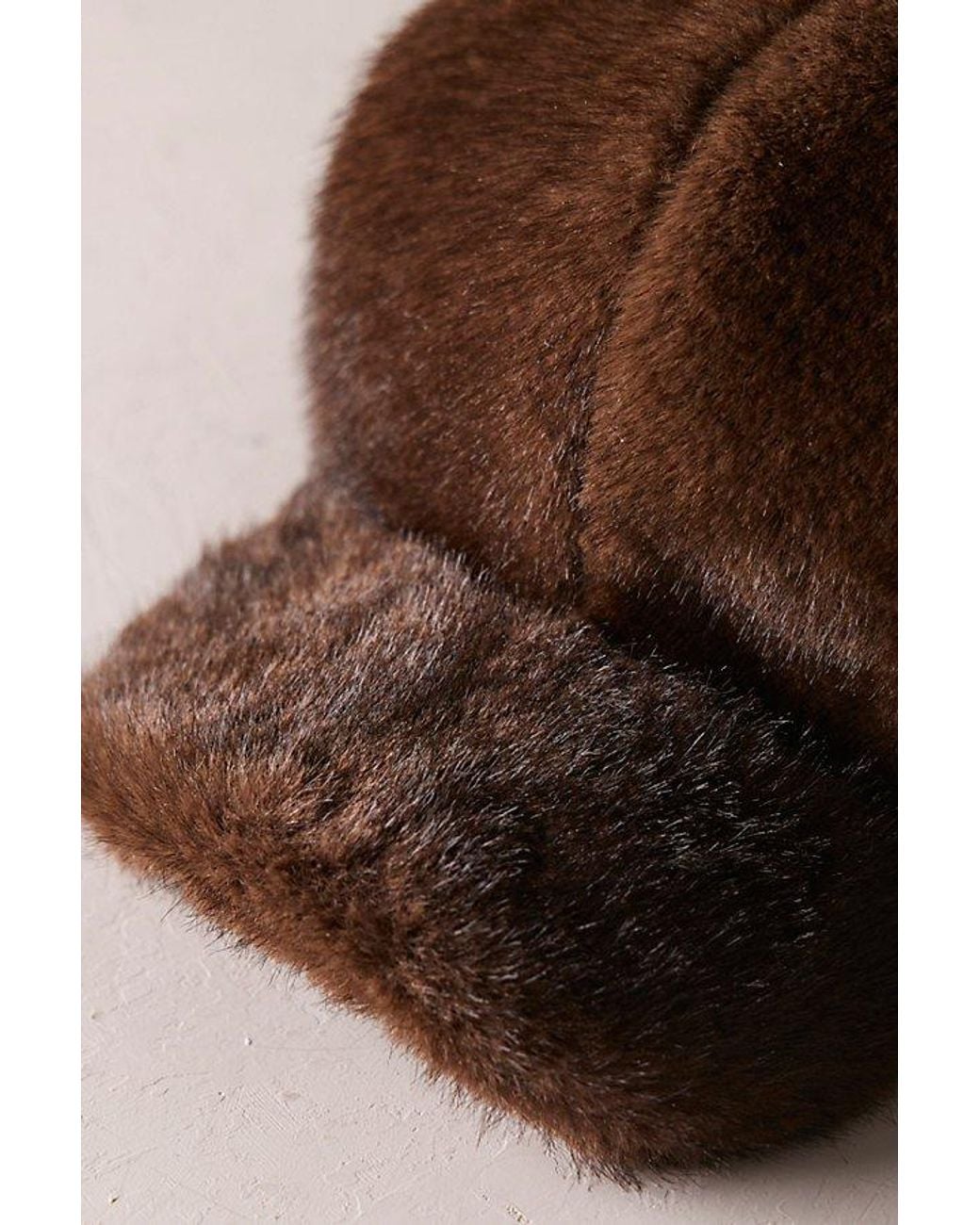 Free People Brown Teddy Faux Fur Cadet Hat