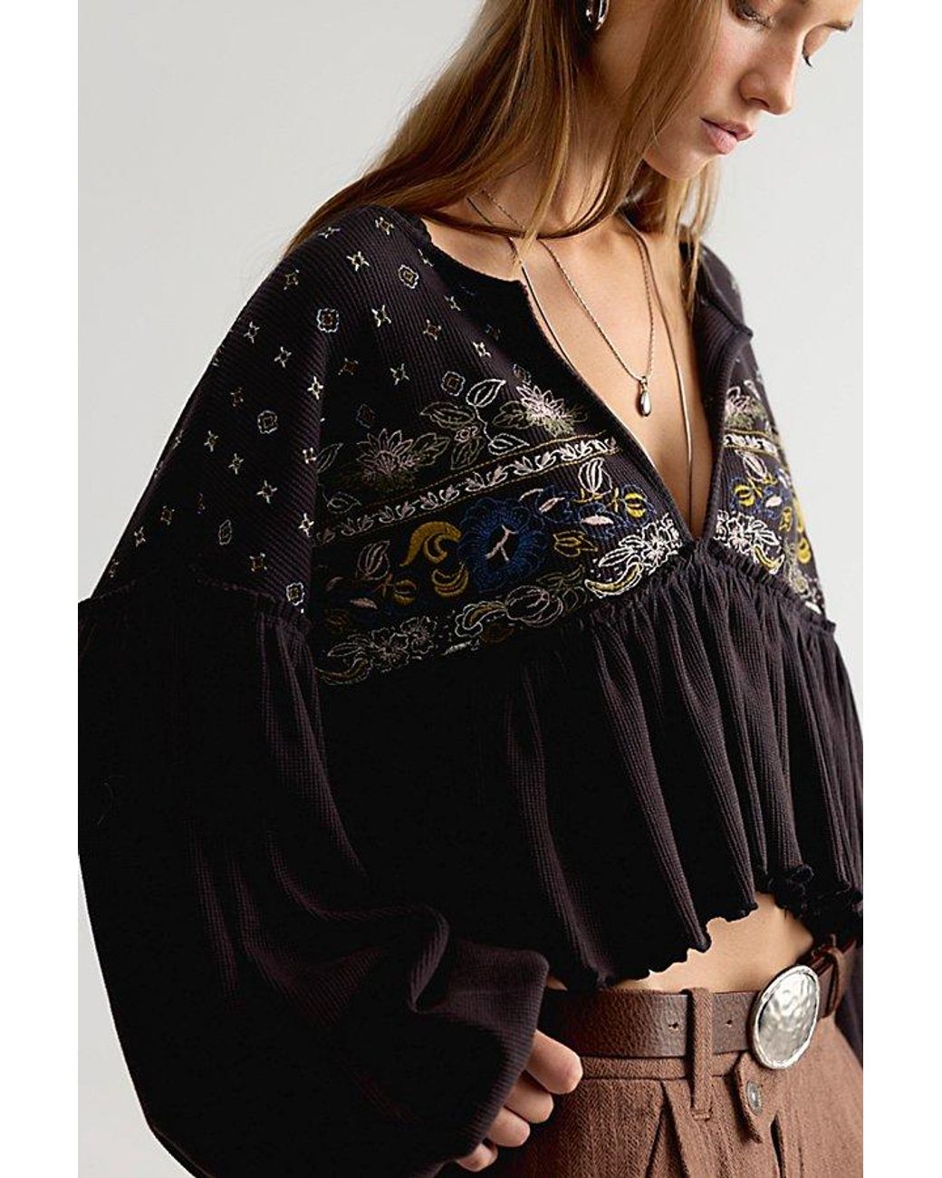 Free People Black Brynn Babydoll Top