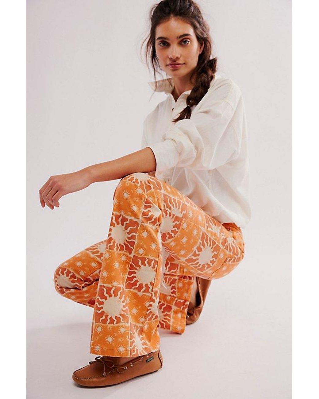 Free People We The Free Penny Pull-On Printed Flare Jeans | Lyst