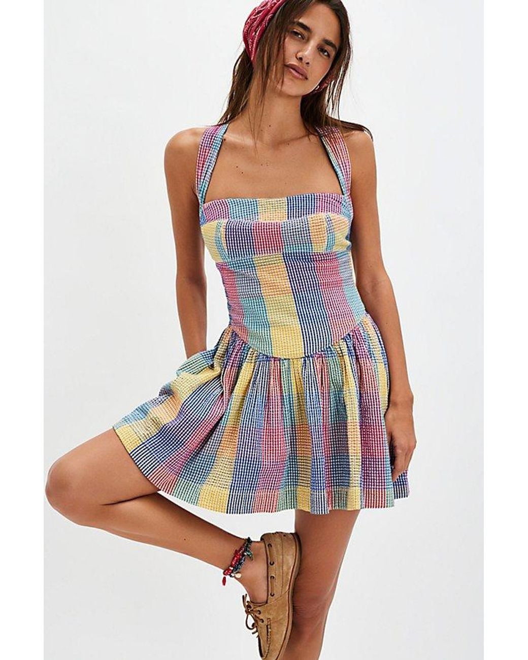 Free People Laurel Plaid Mini Dress in White | Lyst Free People Laurel Plaid Mini Dress in White | Lyst