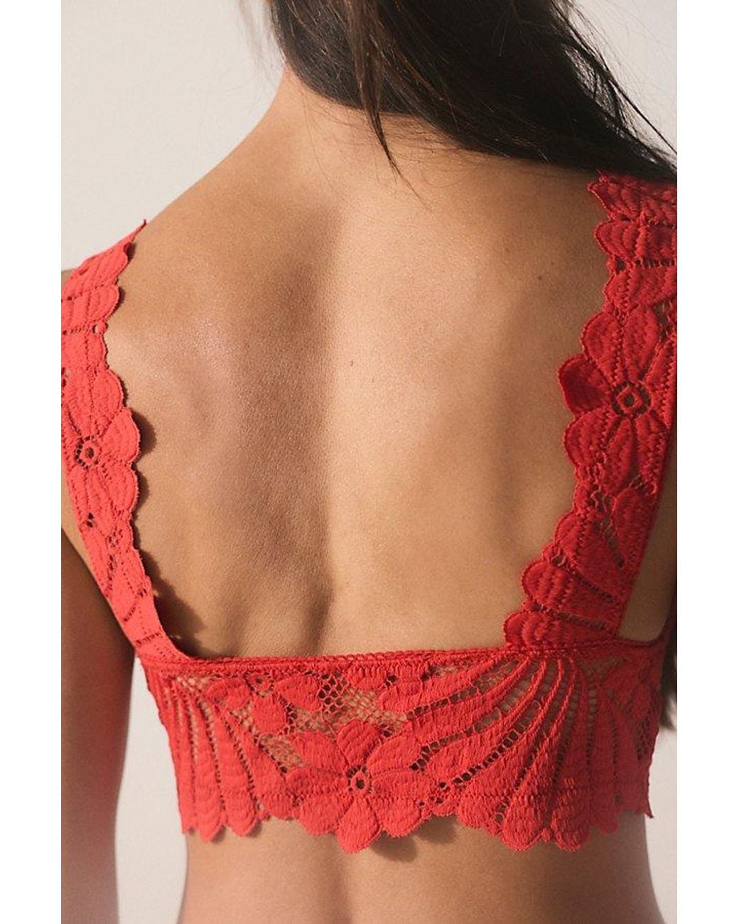 Intimately By Free People Red Petal Party Lace Plunge Bralette By
