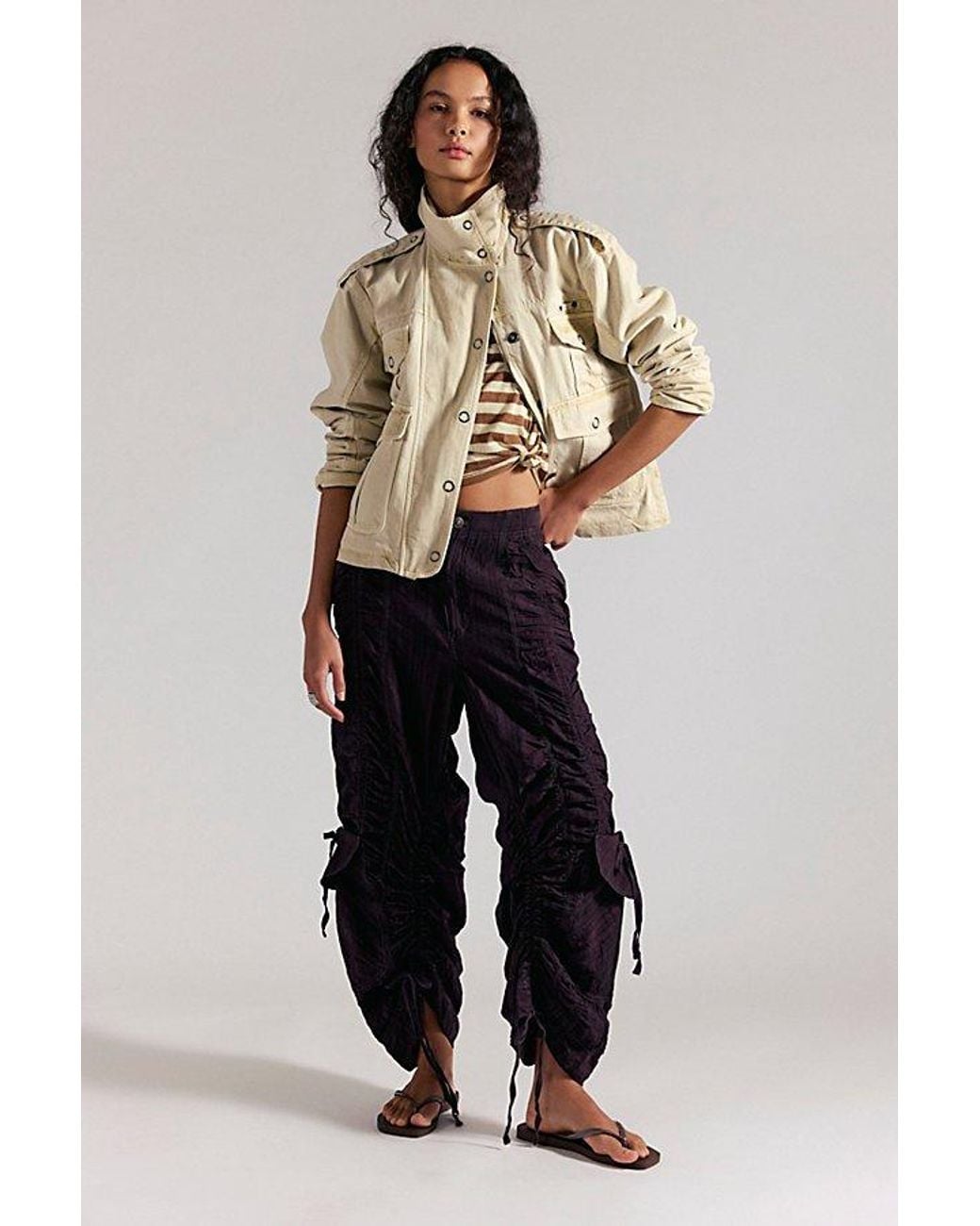 Free People Blue Scorpio Shirred Mid-Rise Cargo Trousers By