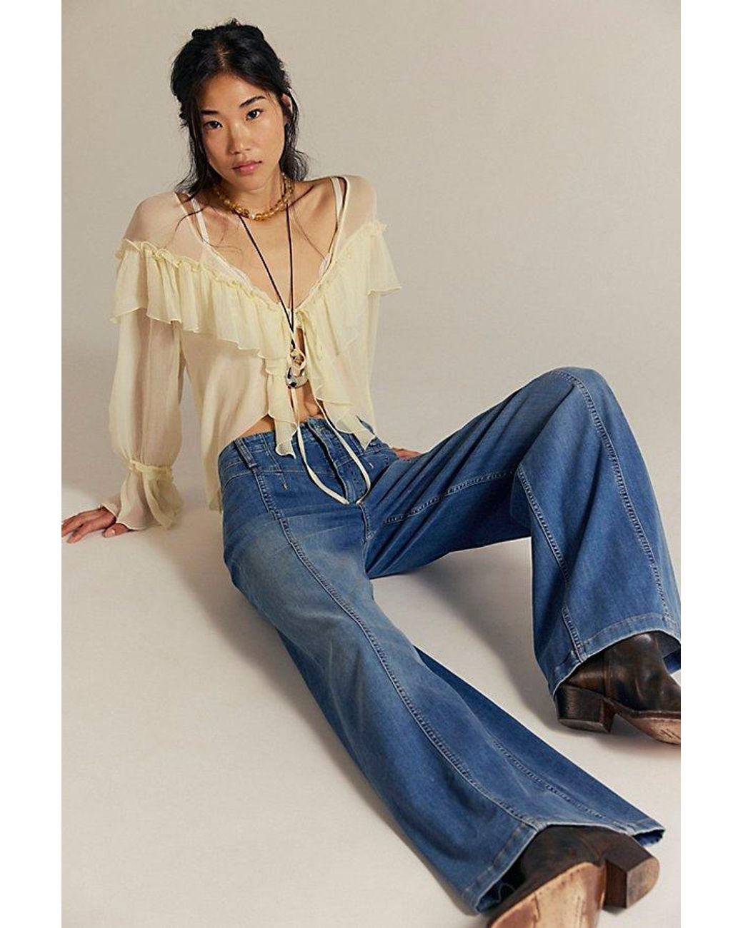 Free People Blue We The Free Libre Wide-Leg Jeans