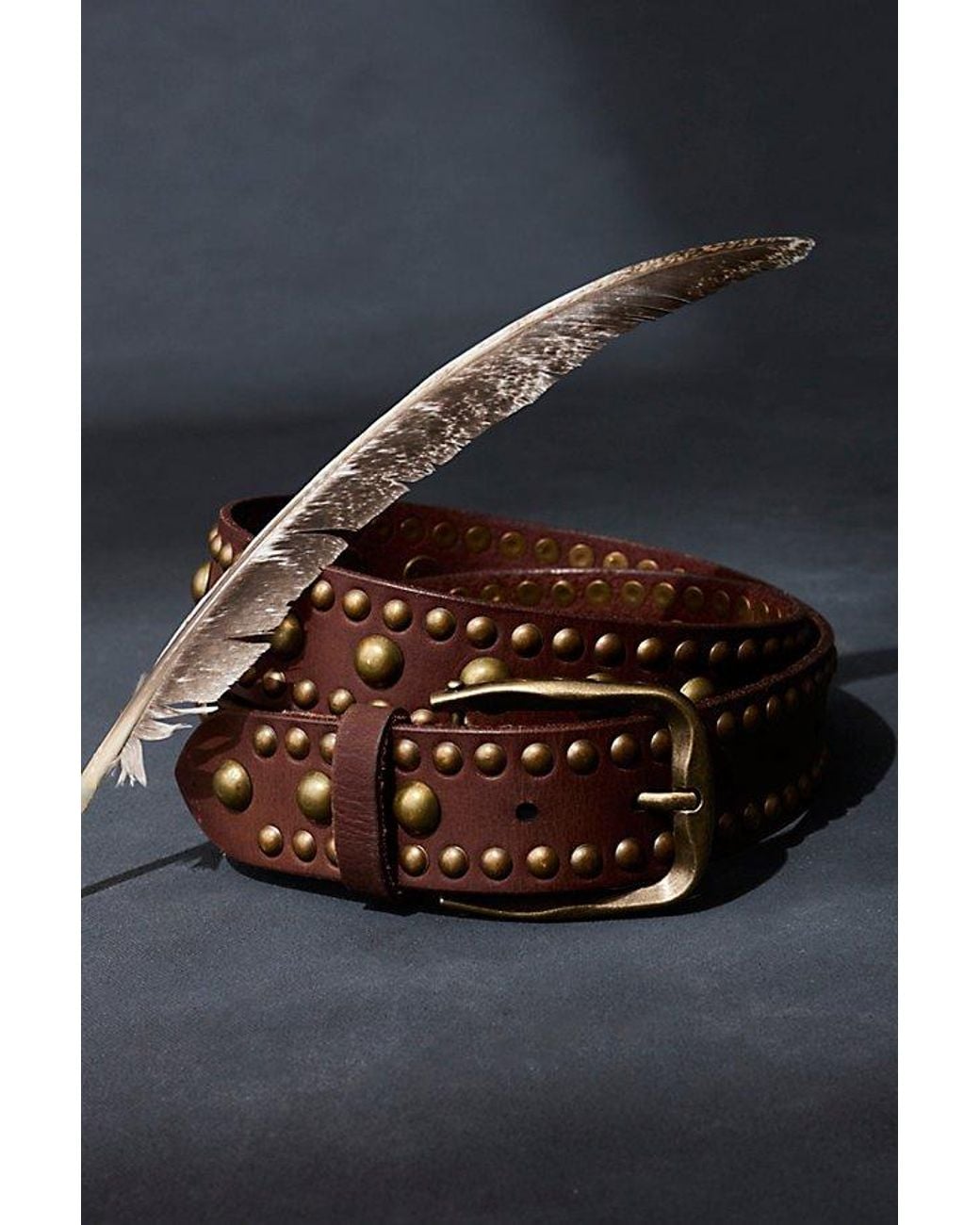 Free People Black Sola Stud Belt At Free People In Cognac, Size: S/m
