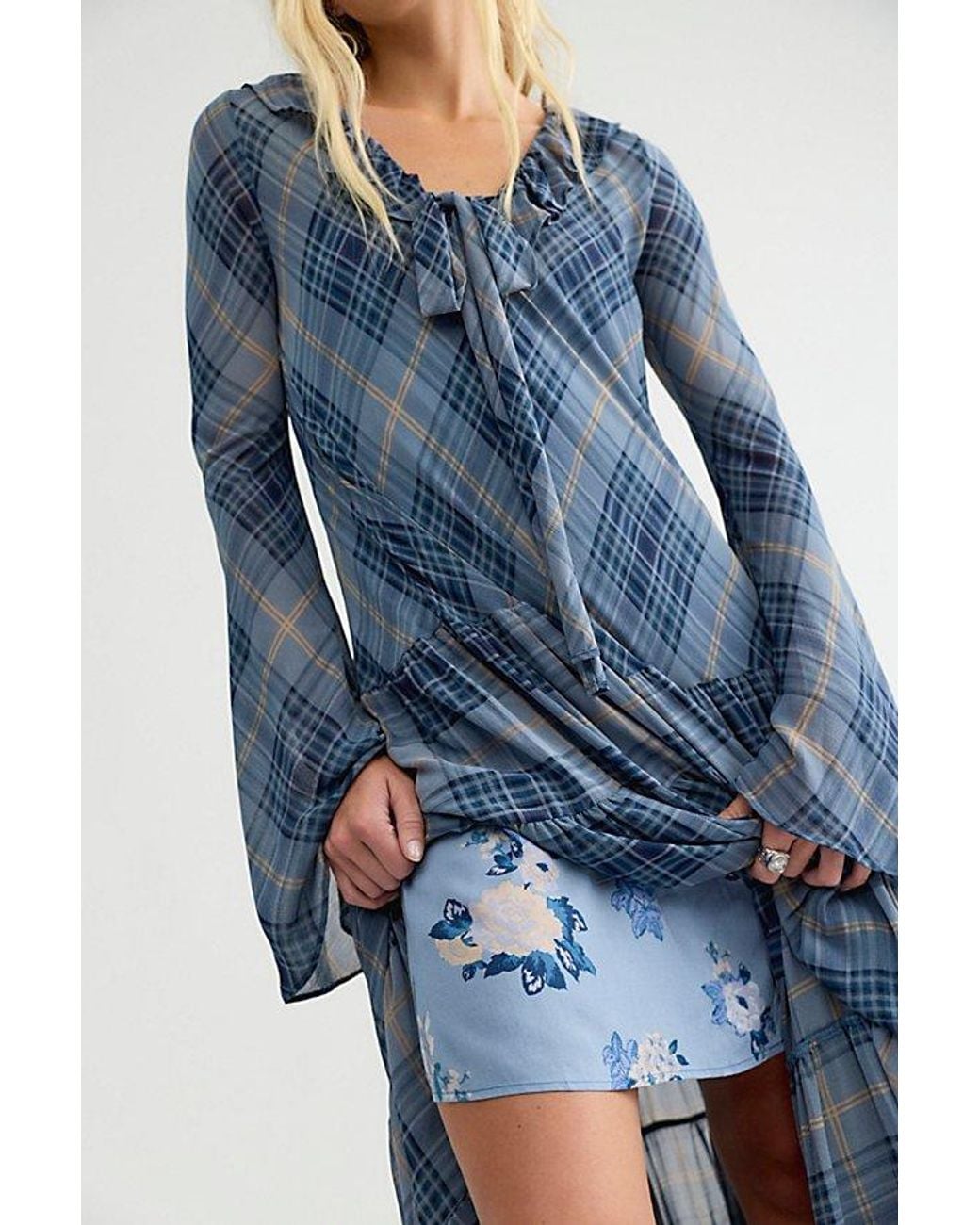 Free People Blue Plaid Petal Maxi Dress