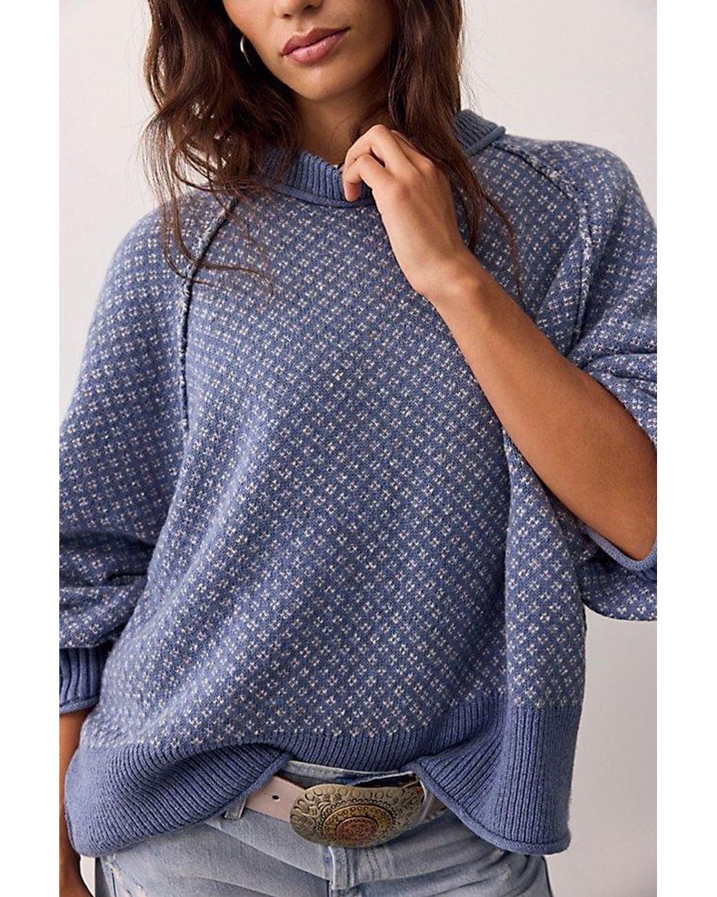 Free People Blue As If Crew Neck Pullover