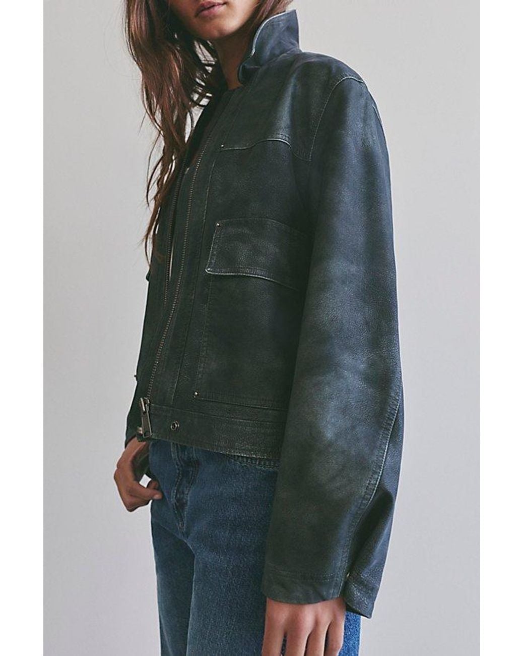 Free People Green Blair Vegan Leather Jacket