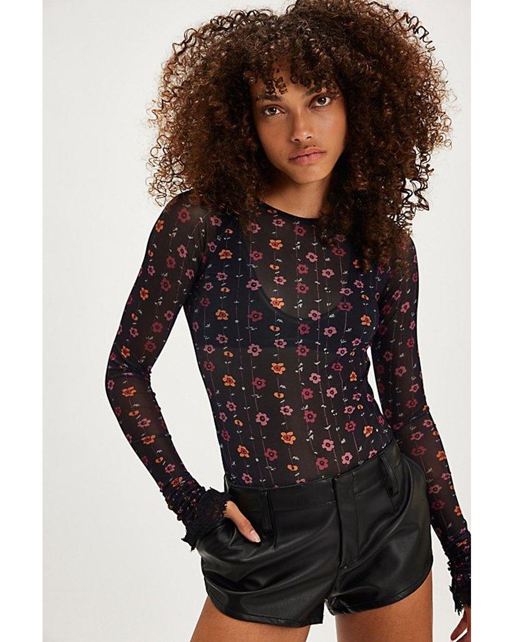 フリーピープル Free People ミッドナイト 1u002F2 ジップ レディース シャツ トップス Black Free People Up All Night Printed Bodysuit in Black | Lyst