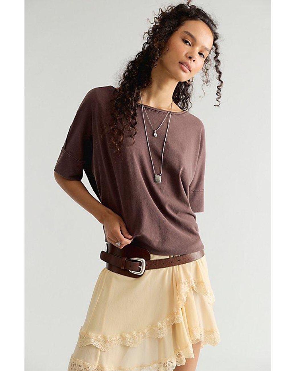 Free People Brown Rex Oversized Cotton Tee