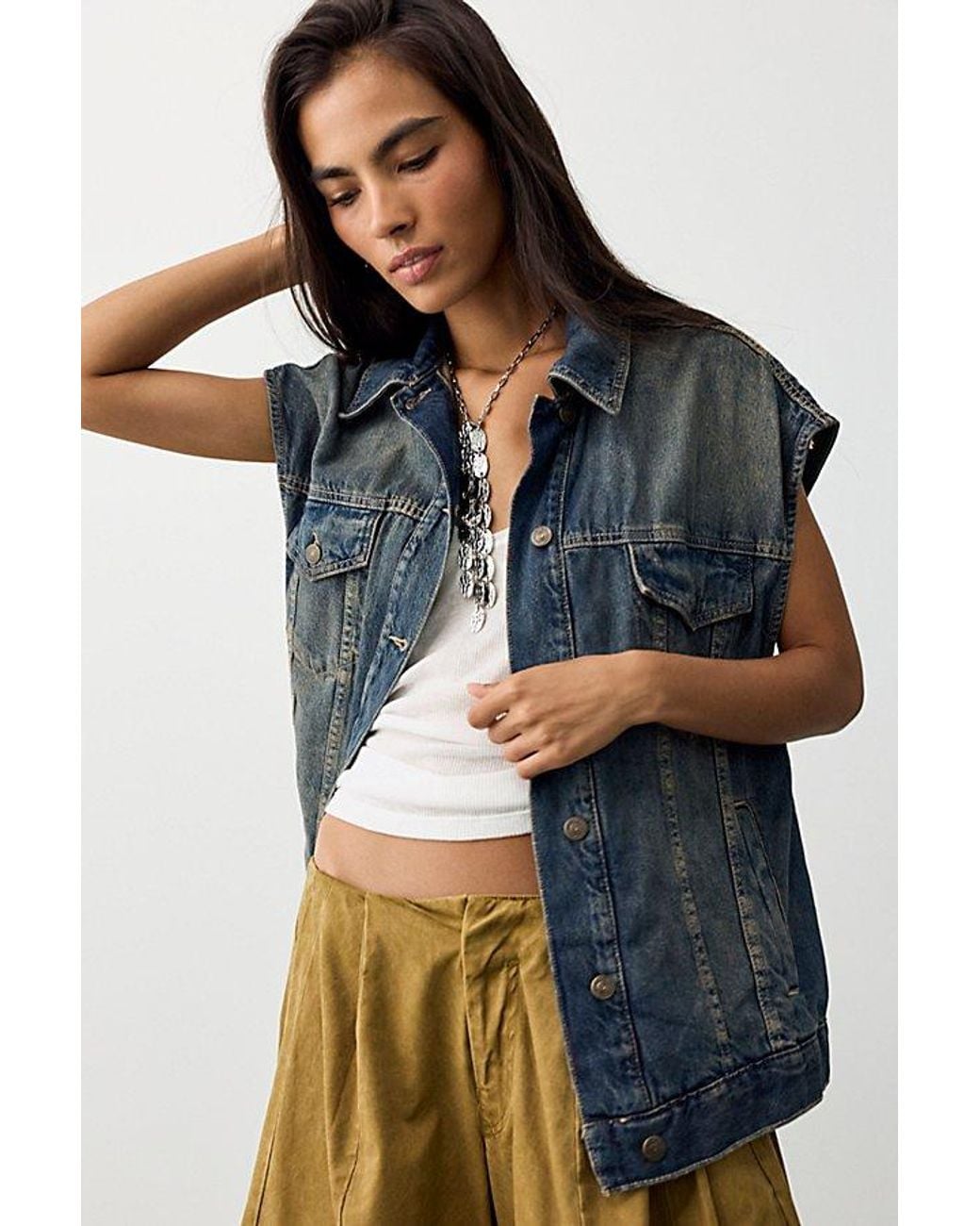 Free People Blue Goldie Denim Vest Jacket