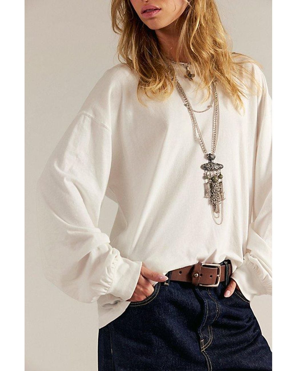 Free People White Perfect Oversized Long Sleeve Top