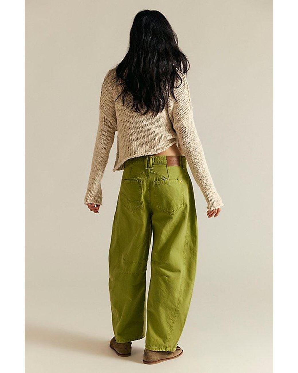 Free People Green Good Luck Mid-Rise Barrel Jeans