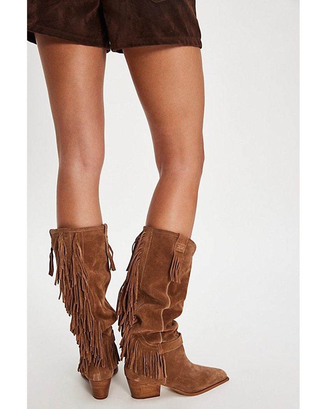 Free People Faith Fringe Western Boots in Brown | Lyst