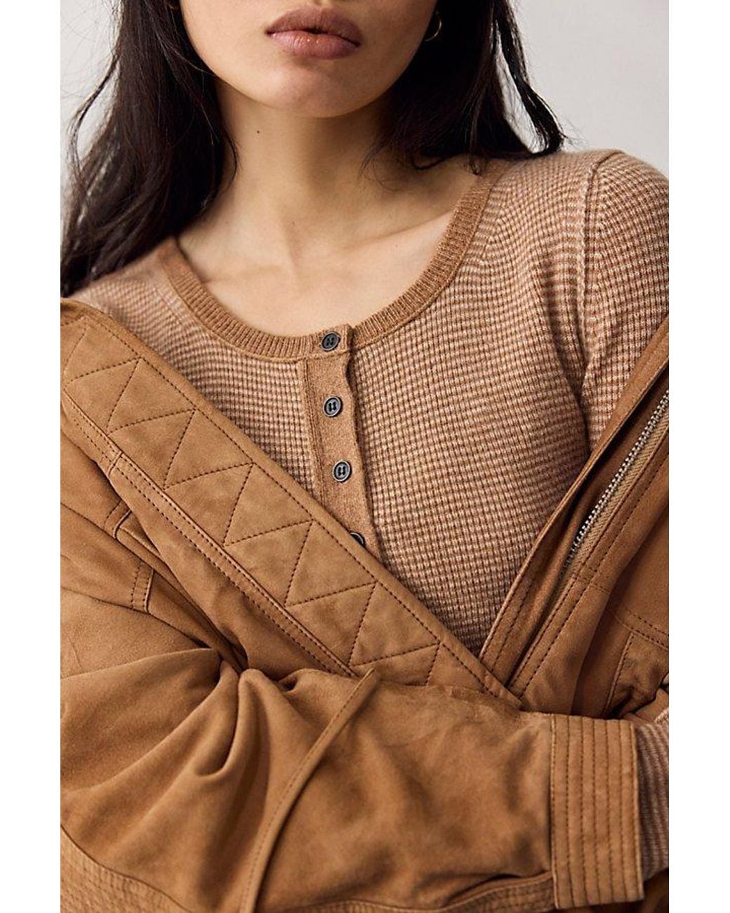 Free People Brown Hudson Striped Cashmere Henley