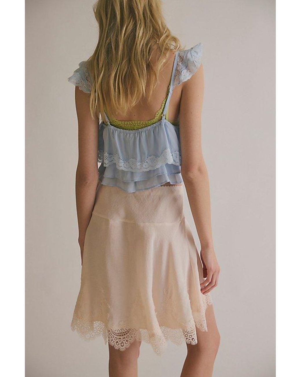 Free People Green Something Satin Mini Slip Skirt