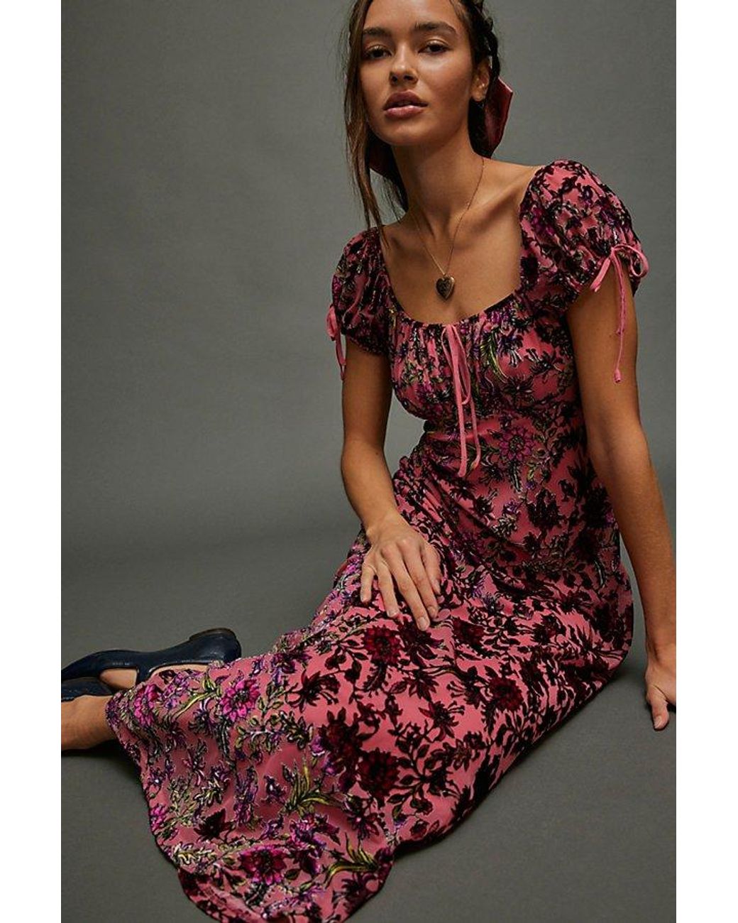 Free People Velvet Floral Burnout Midi Dress in Black | Lyst