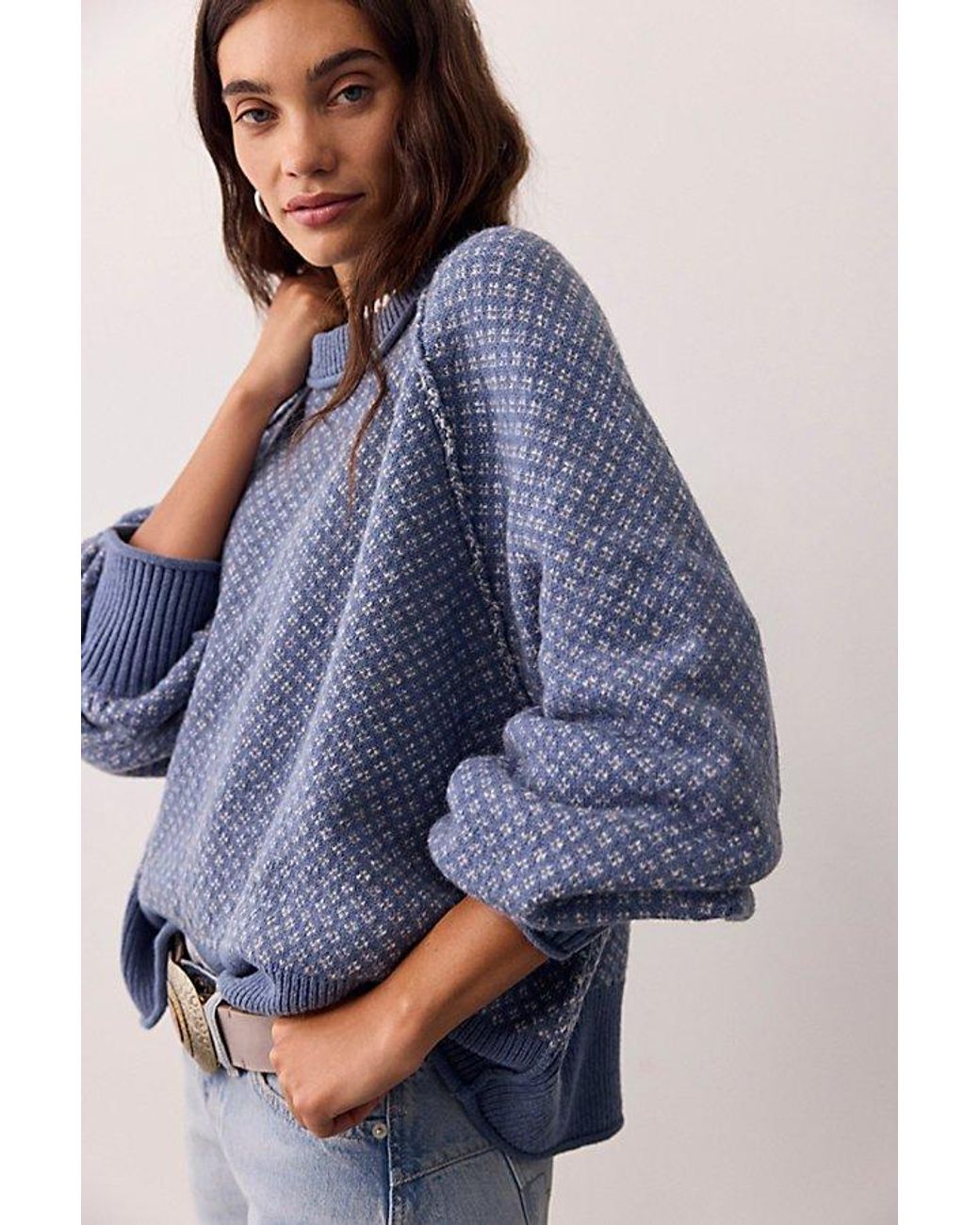 Free People Blue As If Crew Neck Pullover