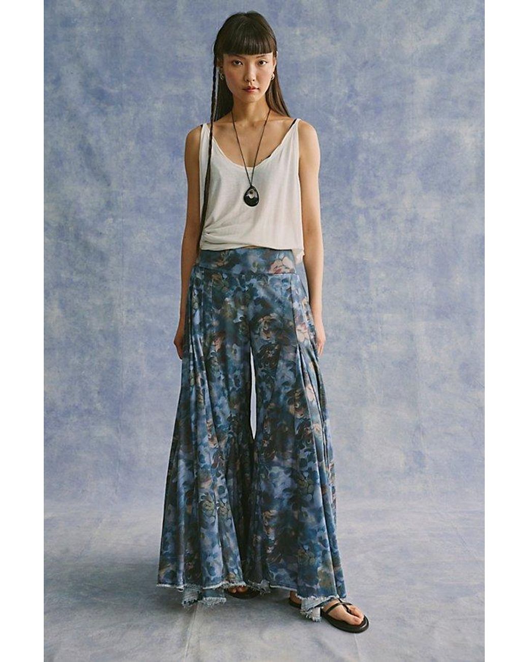 Free People Blue Fallen Star Printed Wide-Leg Pants
