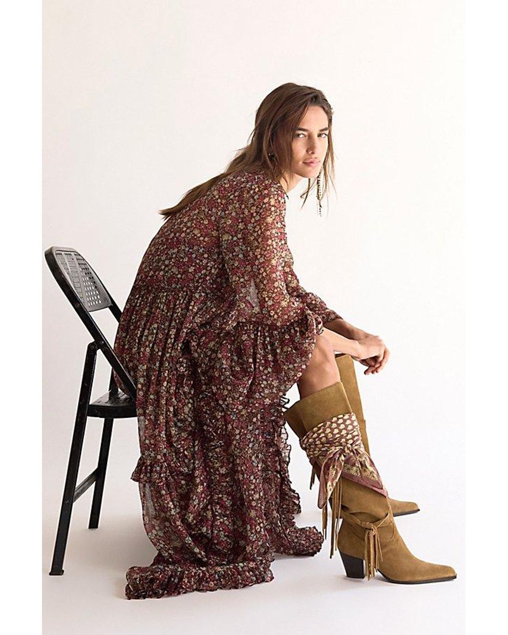 Free People Fast Lane Fringe Boots in Brown | Lyst
