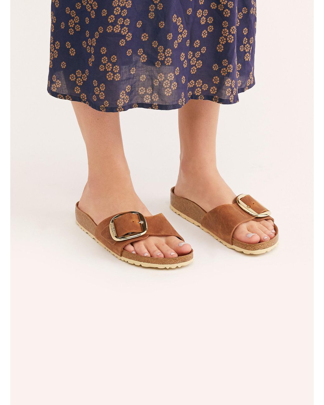 birkenstock madrid big buckle flat sandals in tan