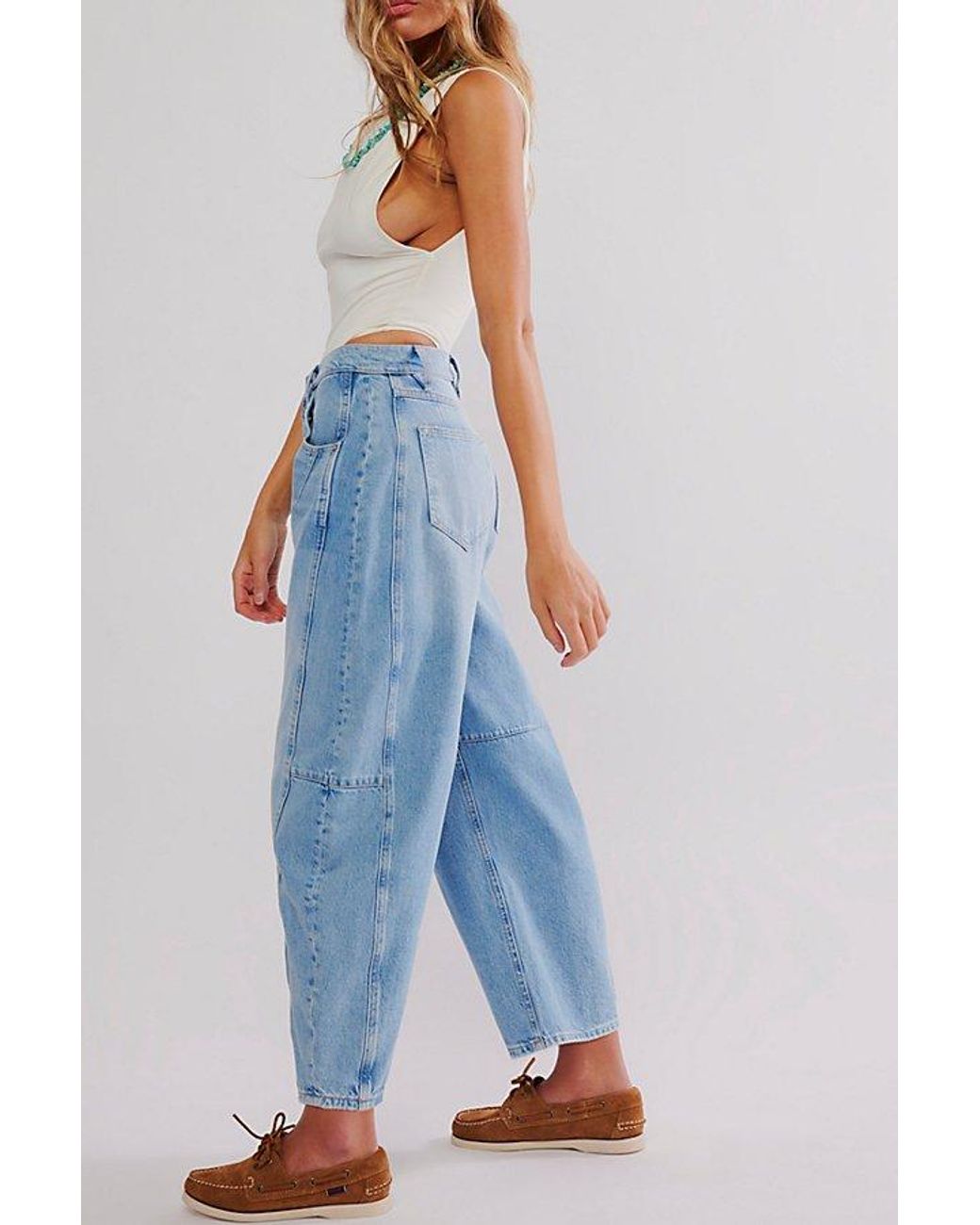Free People Crvy Venus Barrel Jeans in Blue | Lyst