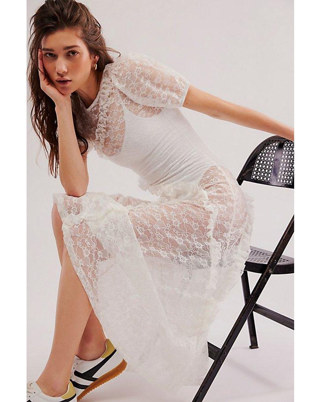 Damson Madder Flower Lace Midi Dress in White | Lyst