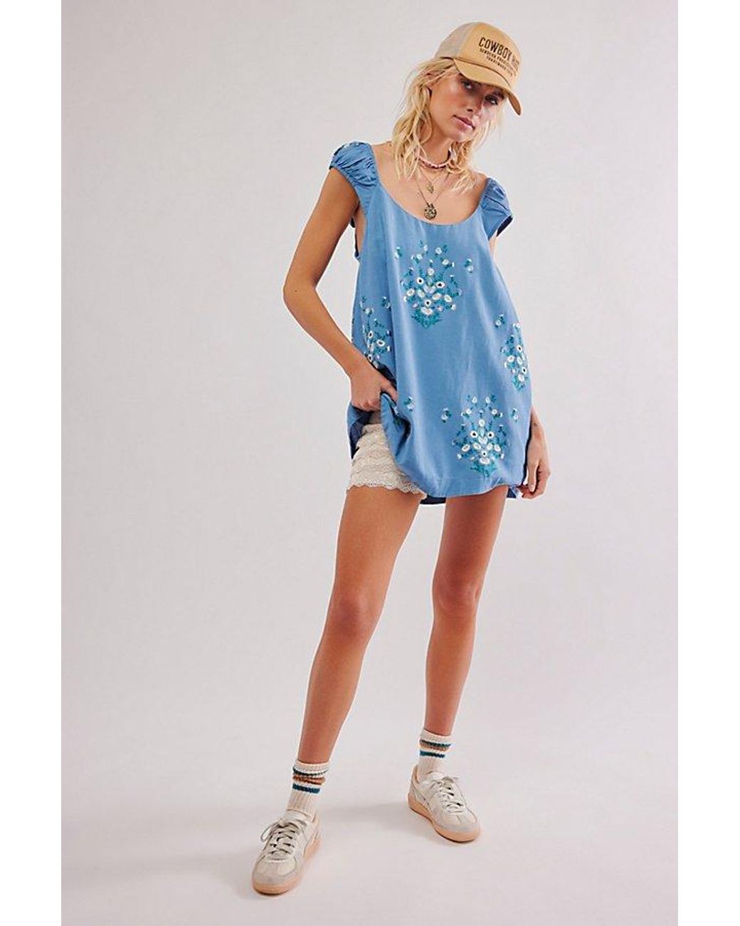 Free People Wildflower Embroidered Mini Dress in Blue | Lyst
