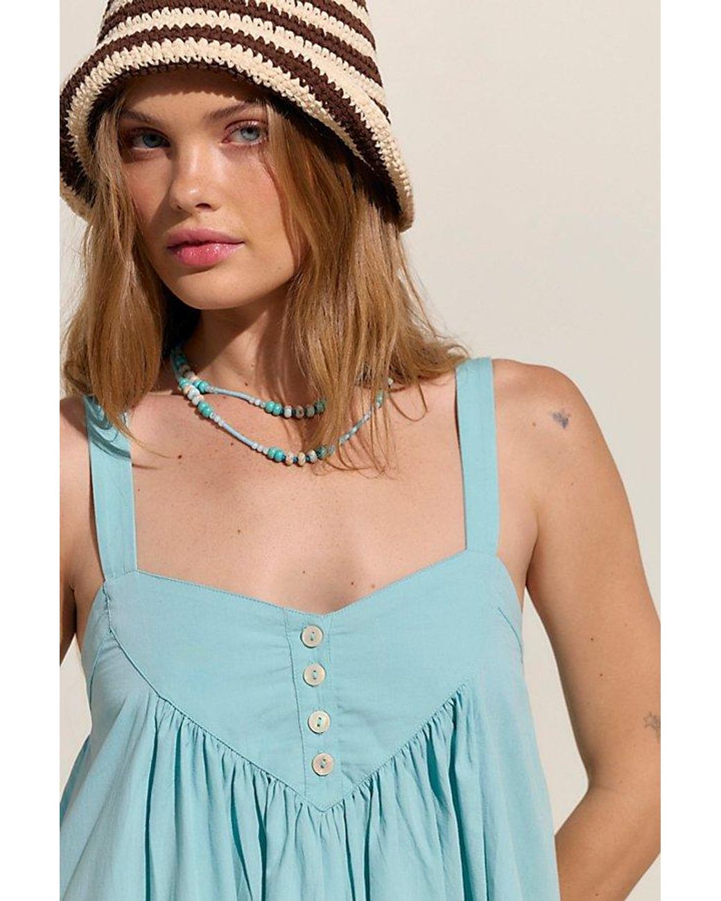 free-est Blue Heart Eyes Cotton Mini Dress By