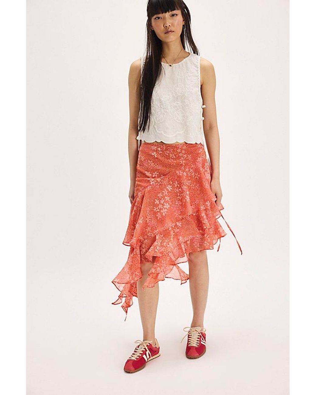 Free People Heather Ruffle Cascade Skirt in Red | Lyst