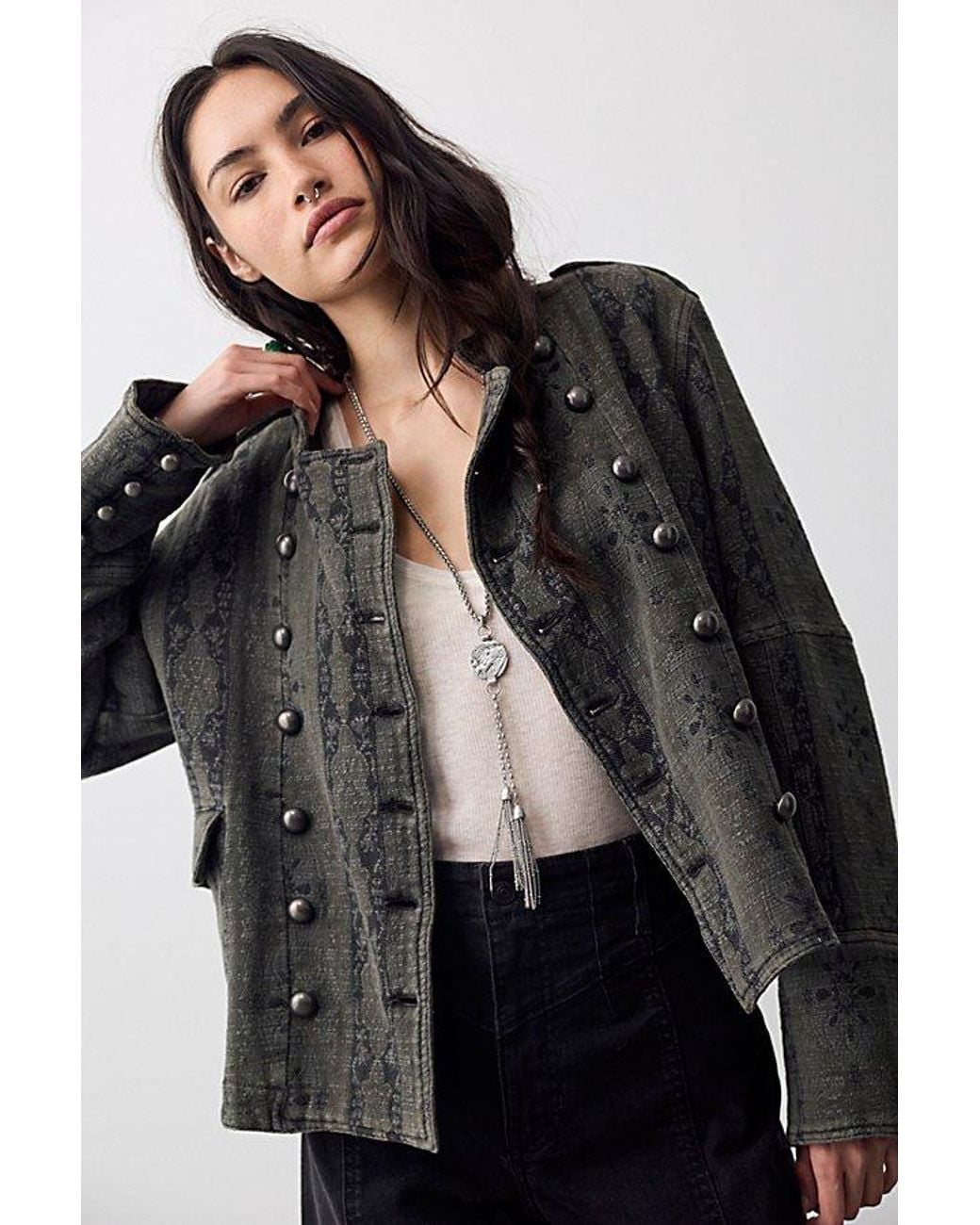 Free People Black Lotty Jacquard Band Jacket