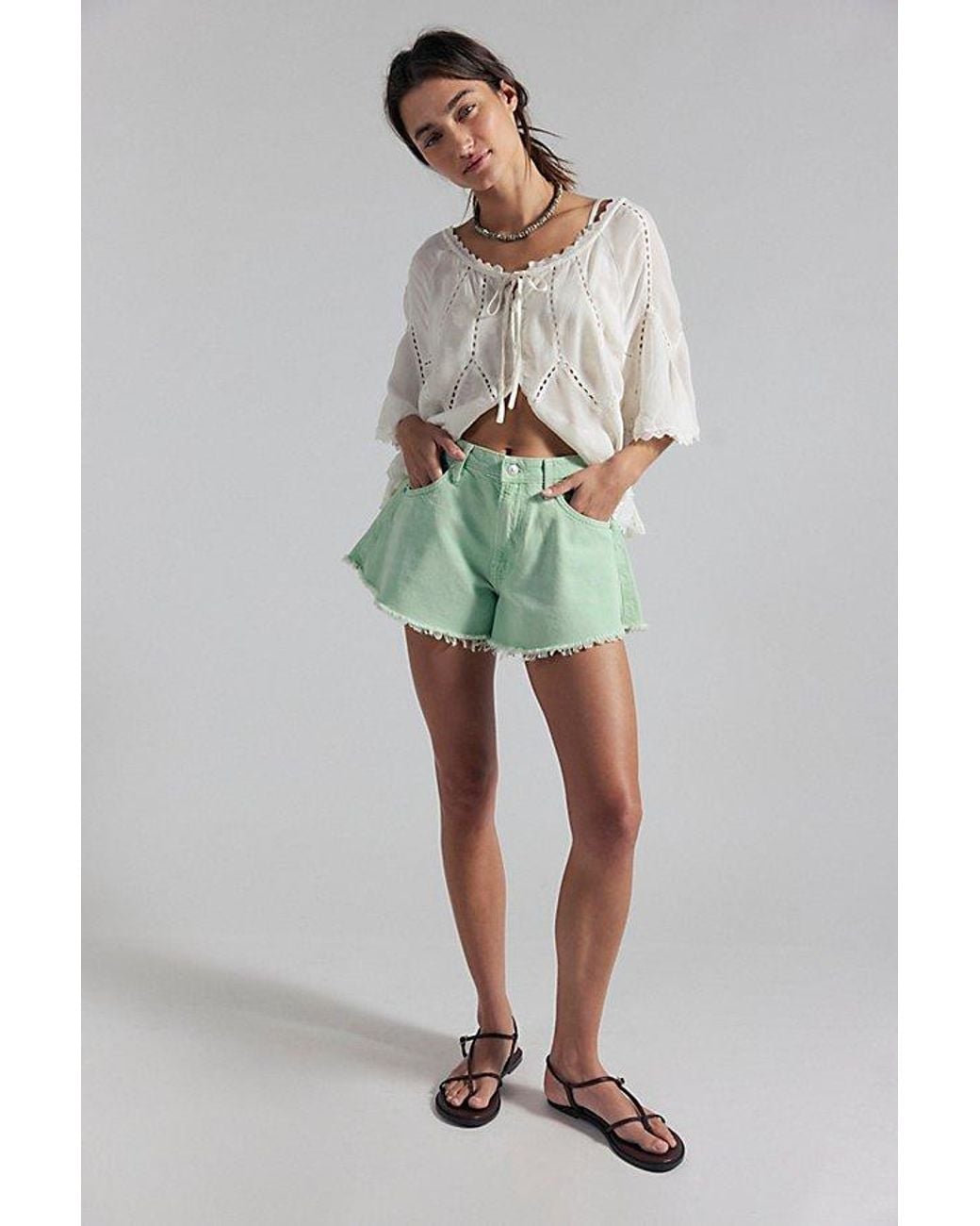 Free People Green Sparks Fly Shorts