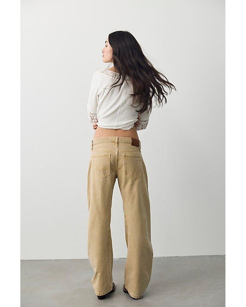 Free People Natural Fable Low-Rise Twisted Bowed Jeans