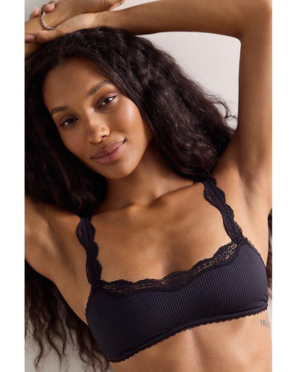 Intimately By Free People Blue Charlie Lace Microfiber Ribbed Square-Neck Bralette By